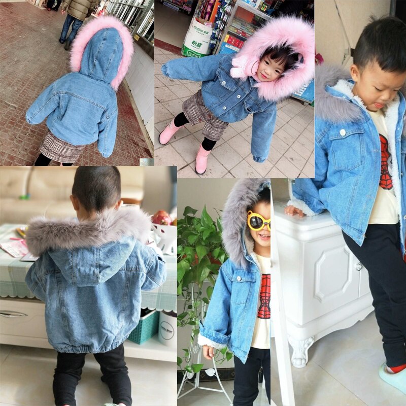 Vêtements pour enfants pour garçons et filles automne et hiver vestes velours épaississement veste en jean pour enfants de luxe grand col en fourrure