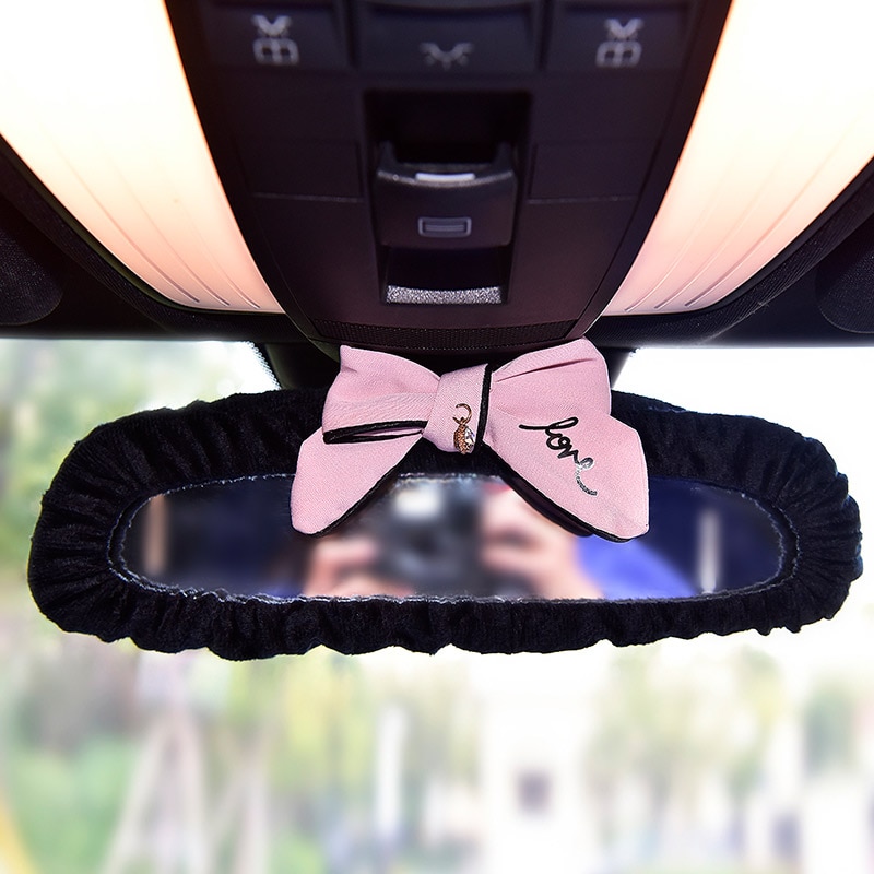 Nette Bowknot Auto Innen Rückspiegel Abdeckung für Mädchen Plüsch Auto Spiegel fallen Bogen Dekoration Zubehör für Frauen und Mädchen