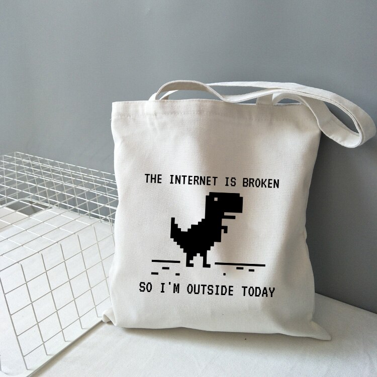 Internet on rikki, joten olen ulkona tänään dinosuar print canvas olkalaukku naisten käsilaukku uudelleen käytettävät suurikapasiteettiset kantolaukut: B1190- tbwh-m