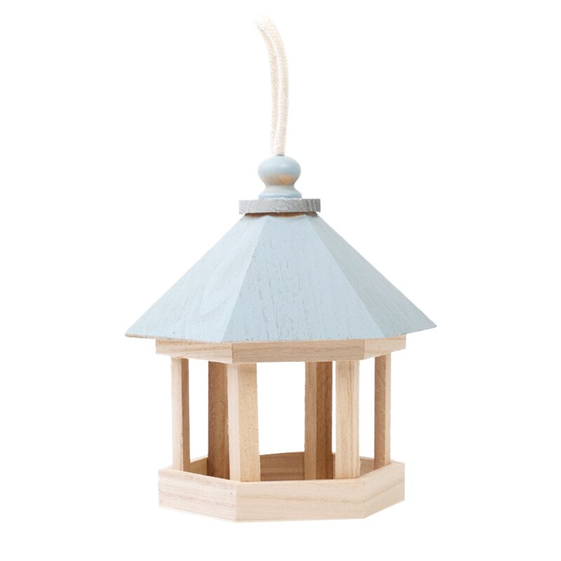 Wiszący drewniany karmnik dla ptaków sześciokątny dach ogród drzewo patio dekoracje dekoracje drewniane artykuły dla ptaków: Default Title