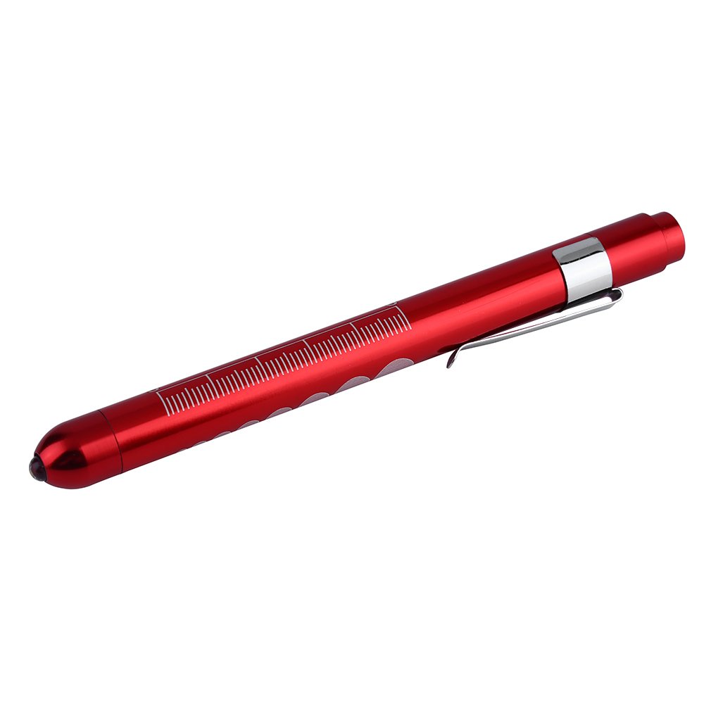 Luz de aluminio medial surrical Penlight doct-ors, linterna de pluma clínica con escala, primeros auxilios, cuidado de la boca/oreja: Castaño rojizo