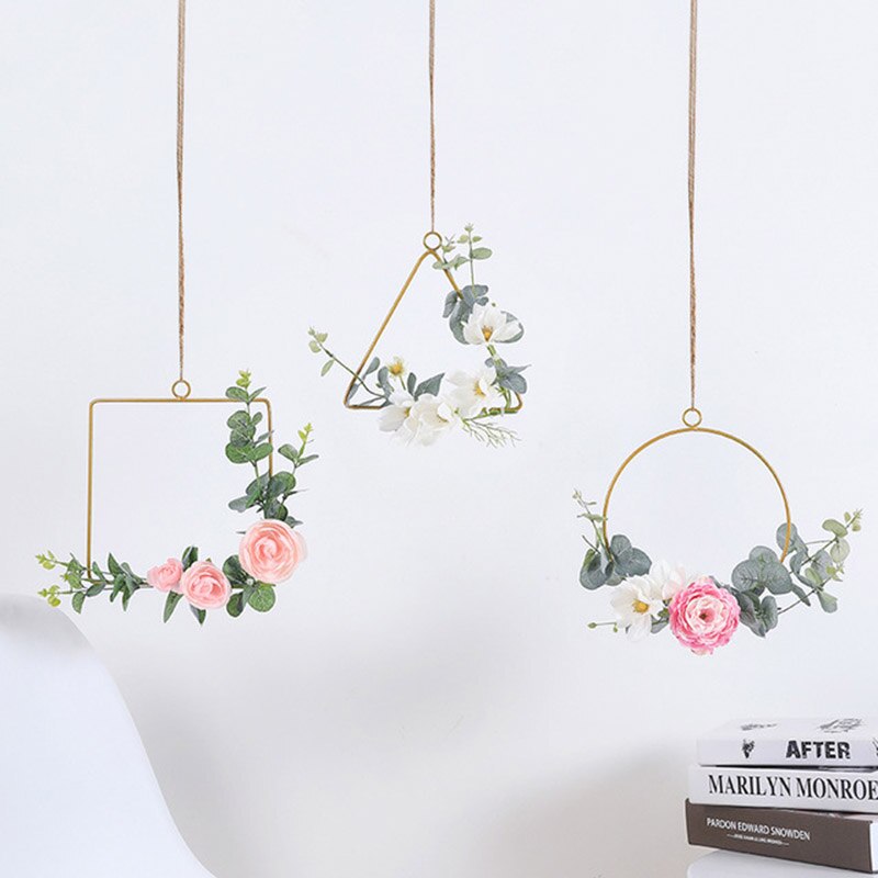DIY Kranz Blume Ring Gestell Für Heimat Tür Party Ornament Gold Metall Traum Fänger Ring Hochzeit Blumen Haken Hängen Dekoration