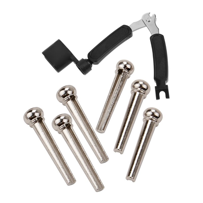 6x akustisk gitar brostrengspikerpinner og 1x 3 i 1 gitarpinnestrengstrekker + strengpinnetrekker + strengkutter: misligholde tittel