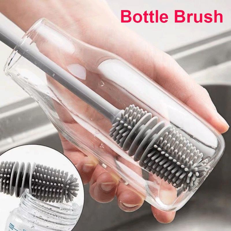 Spazzola per bottiglie di latte in silicone Spazzola per tazze Detergente per vetri Strumento per la pulizia della cucina Manico lungo Spazzola per la pulizia della tazza di vetro per bottiglie di bevande