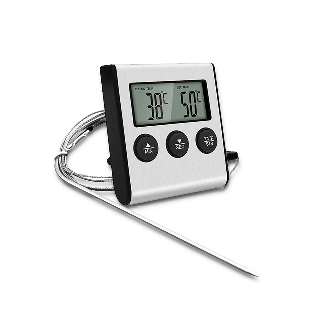 Digital Food Thermometer Kitchen With Long Probe Cook Baking Temperature Measuring Tester Barbecue Oven Grill Alarm Timer Tool