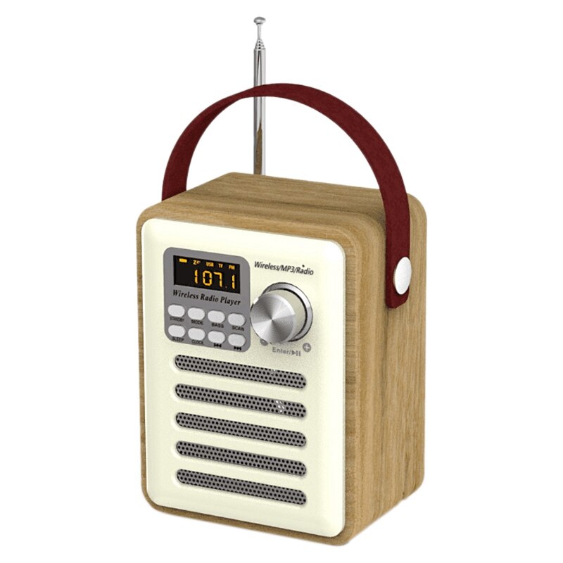 FM Radio Retro Wooden Box Radio with Handle, with Bluetooth Speaker Function: Default Title