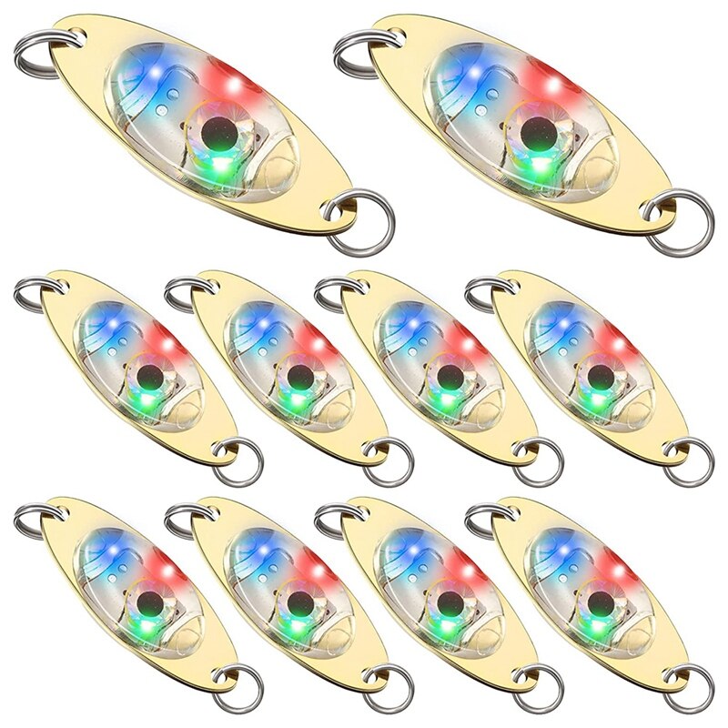 10 Pcs LED Fishing Lures Fishing Spoons Underwater Flasher Bass Halibut Flasher Trolling Deep Fishing Light