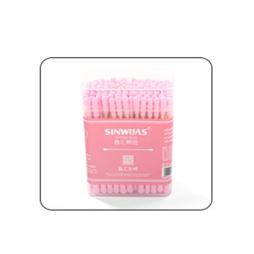 Coton tige r utilizable oreille cabeza de doble hilo desechable Limpieza de oreja algodón bastoncillos varilla de papel ecoamigable palos hilo: Pink 100pcs