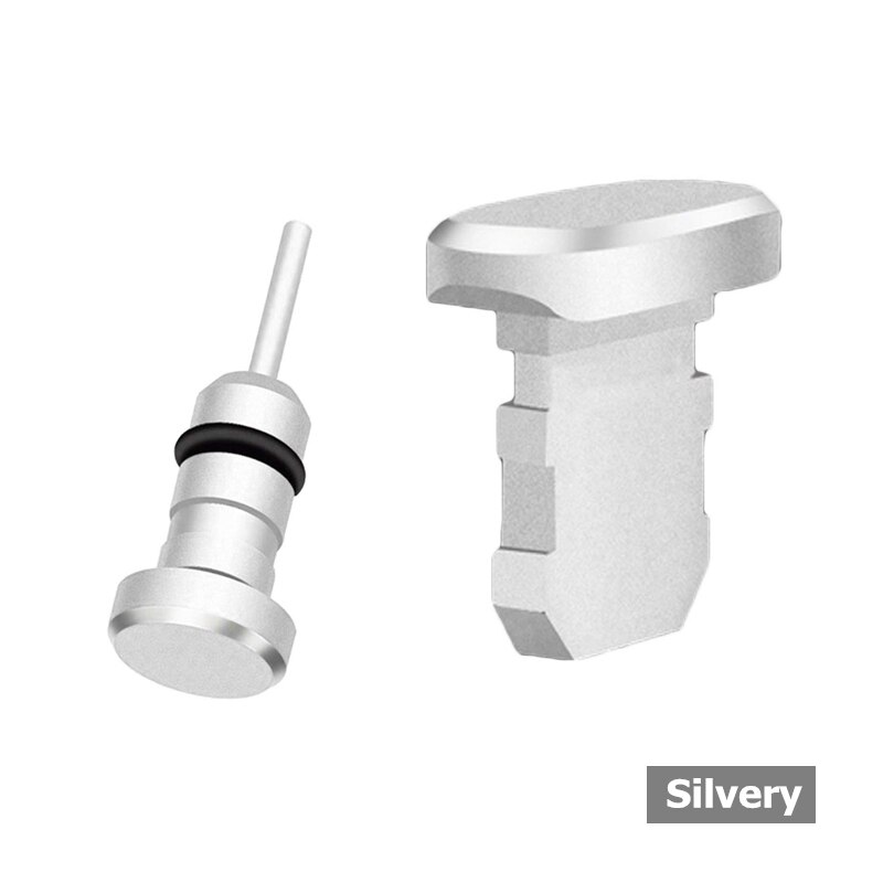 2PCS Metall Lade Port + 3,5mm Kopfhörer Port Staub Stecker Ersatz für telefon 4 4s 5 5s 6 6s 6plus 6s plus 7 7plus 8 8plus x xs: silvery