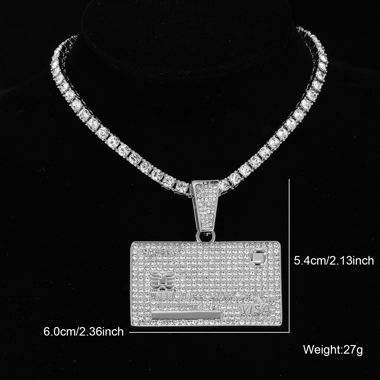 D & Z-colgante de tarjeta de crédito con diamantes de imitación de 13mm, cadena cubana de Miami, hip hop, collares ostentosos, joyería de para hombre: 55 cm / De arma