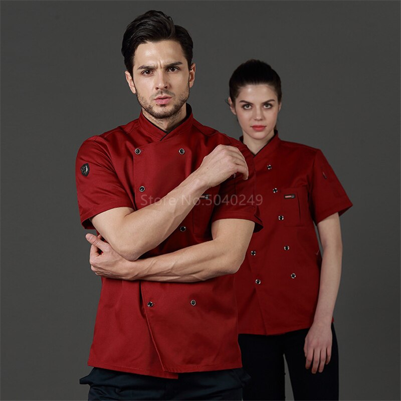 Kokkeuniform jakke kvinder mænd madlavningstøj restaurant køkken madservice catering kokke arbejdstøj dobbeltradet åndbar: Farve 2 / Xl