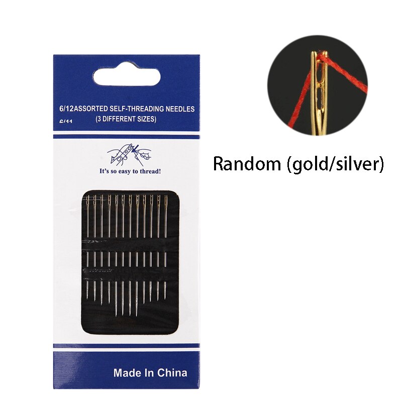 24/12X Stainless Steel Sewing Needles Self-Threading Needles DIY Quick Threading Needle Embroidery Tailor Clothing Stitch Tools: 12PCS / B