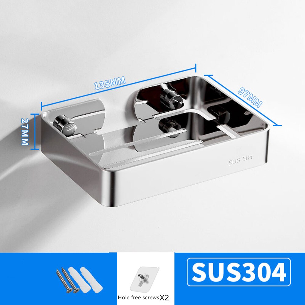 Stainless Steel Soap Dish Bathroom Storage Soap Rack Plate Box Container Wall Storage Rack Holder: 593MIRROR