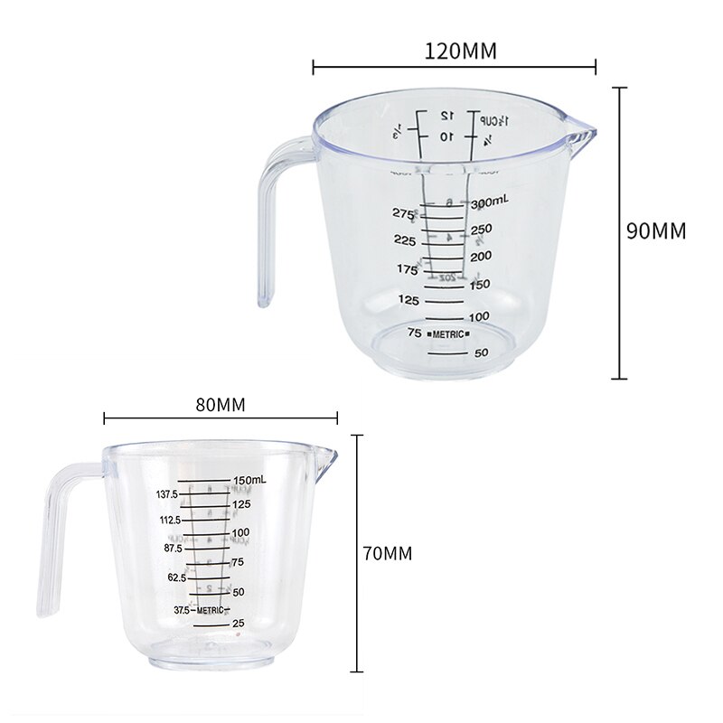 Taza medidora de plástico para hornear, accesorios de cocina, tazas, utensilios medidores de cocina, 150/300ml