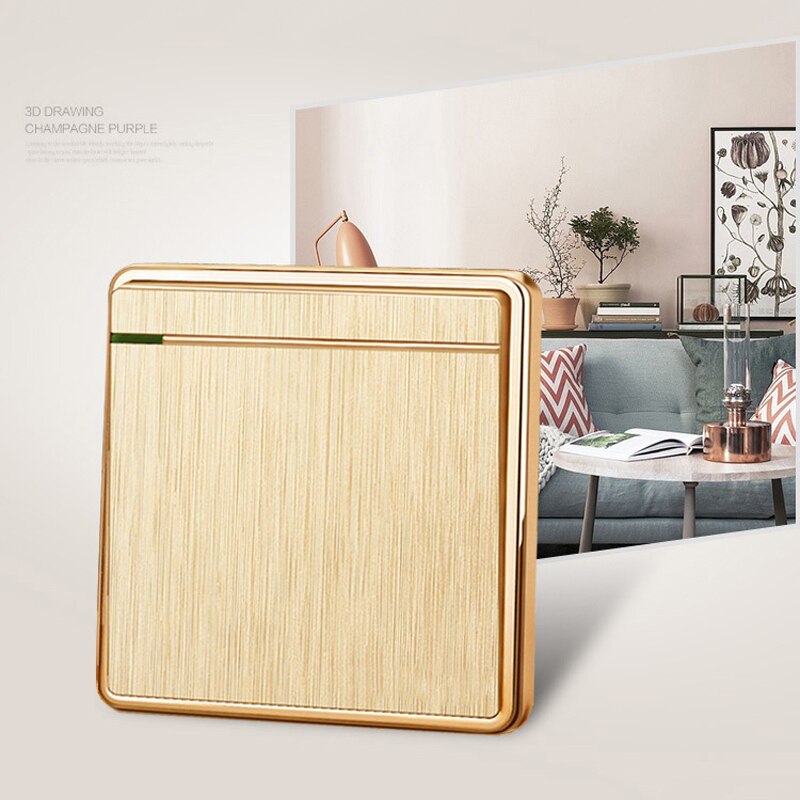Luxury Brushed Wall Switch 1/2/3/4 Gang 2 Way Champagne Gold Switch PC Panel Interruptor Push Button Switch 10A Household Tool