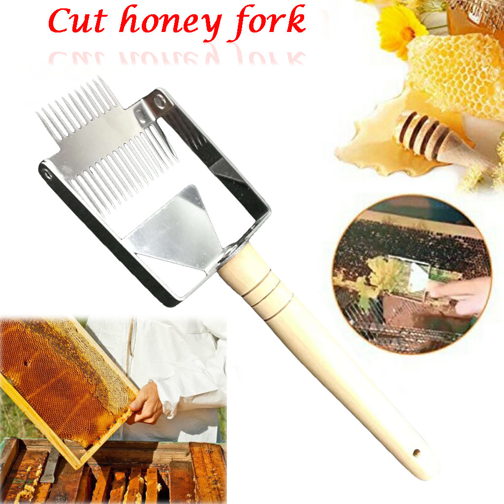 Multifunctional Bee Scraper Hive Uncapping Honey Fork Stainless Steel Bee Cut Honey Wooden Handle Honey Scraper Accessories #20