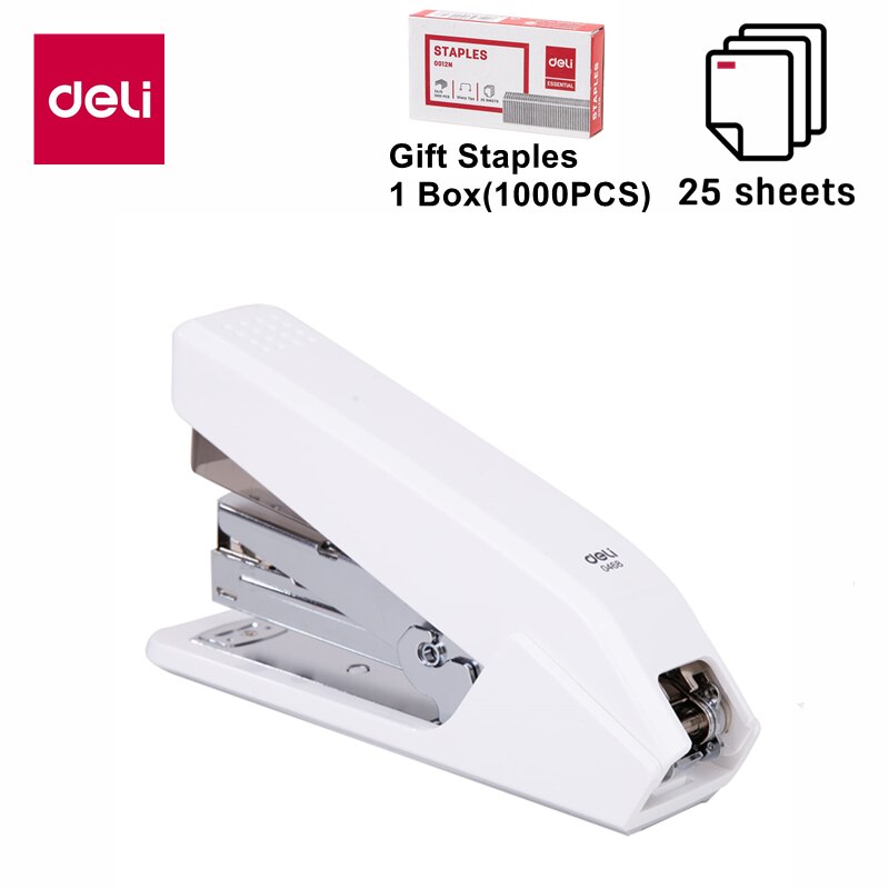 Deli uanstrengt stiftemaskin 24/6 26/6 25 ark kapasitet halv full stripe strømsparende stiftemaskiner skrivesaker kontorrekvisita: Hel stripe hvit
