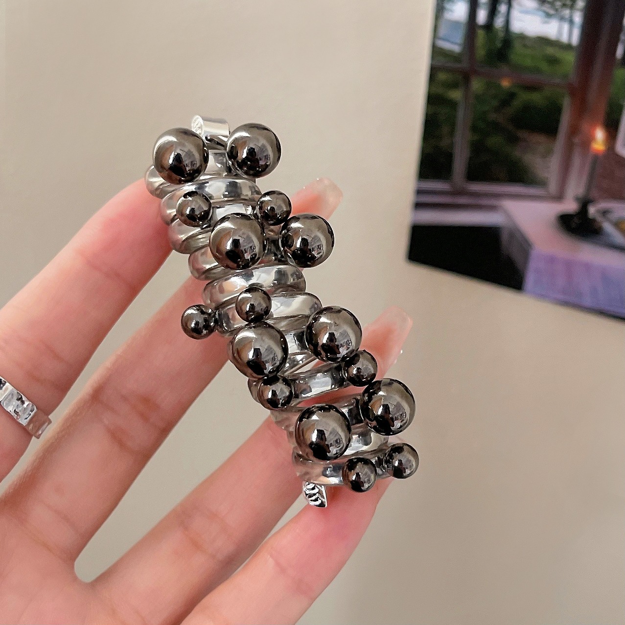 Nuevos anillos largos para el cabello para teléfono, tocados creativos de alta elasticidad, elegantes coleteros bajos con perlas, bandas para el cabello a la para mujer: Lavanda