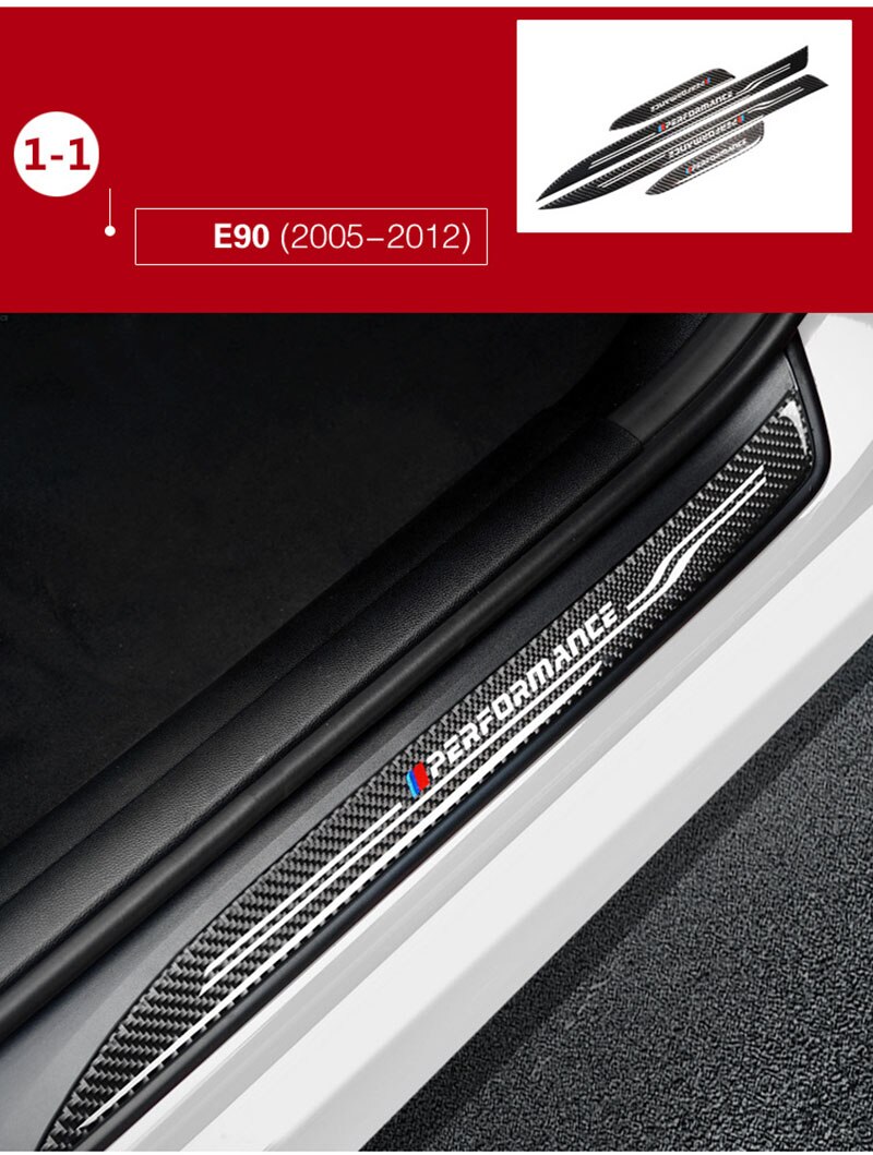 Umbral de puerta protectores de placa de desgaste de fibra de carbono de umbral de puerta s pegatinas para BMW F10 F30 F34 E70 X1 X5 X6 E90 E70 E71 Accesorios: 1-1 E90 2005-2012