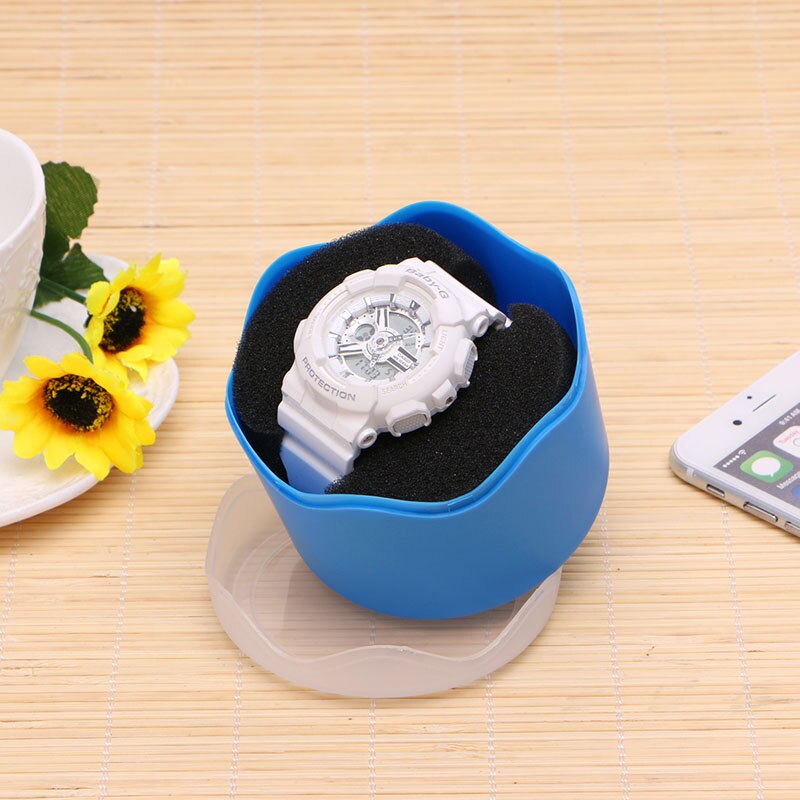 Caja de almacenamiento de reloj de pulsera de Color caramelo, caja de reloj individual de plástico con esponja, 1 unidad