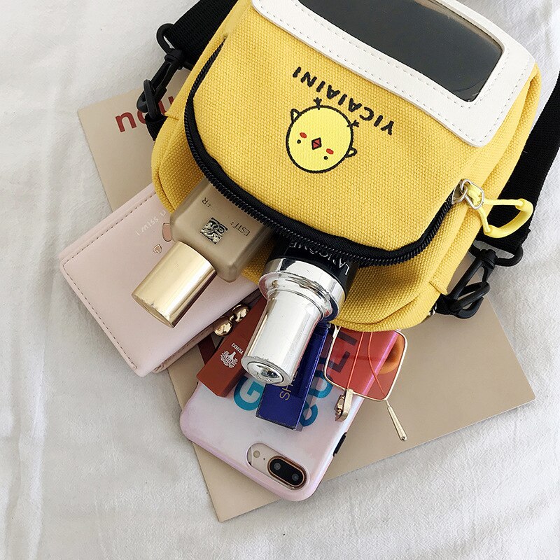 Newhotstacy saco 040420 boneca feminina pequena bolsa de lona estudantes dos desenhos animados bonitos pintainhos pacote único ombro