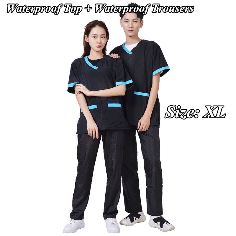 Pet shop groomer work clothes waterproof Anti-static Pet Work Clothes Apron for Dog Cat Hairdressing Grooming Smock G0921: Waterproof Suit XL
