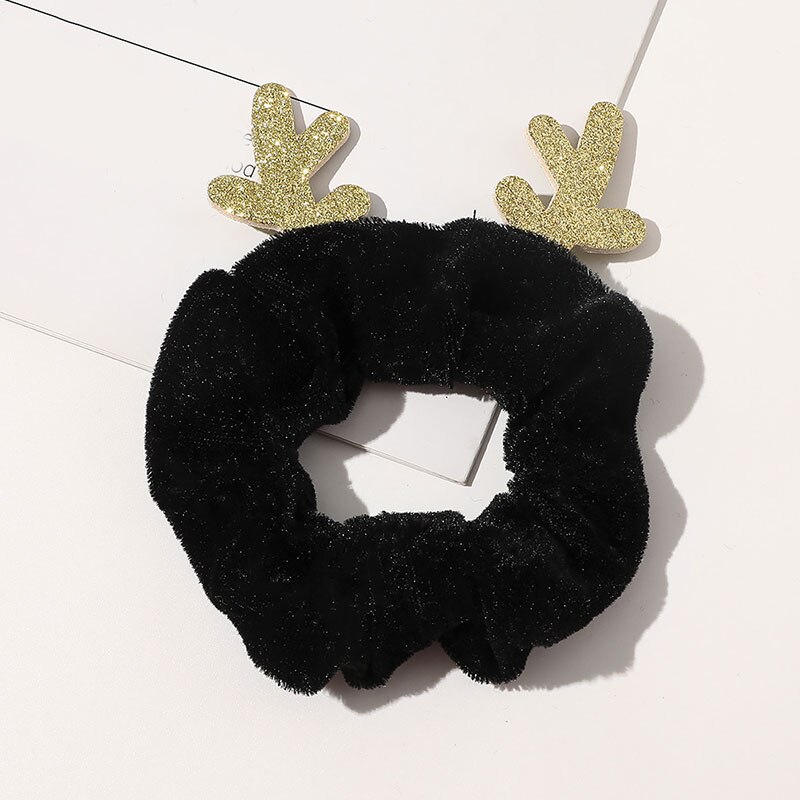 1PC Einfarbig Weihnachten Scrunchies Frauen Samt Haar Krawatten Elastische Haar Bands Elch Flanell Gummiband Pferdeschwanz Haar Zubehör: Schwarz