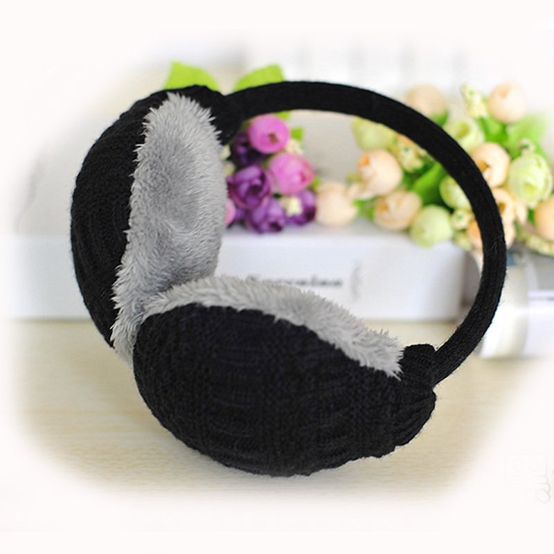 Nuevos auriculares de mujer de felpa orejeras para invierno, cálidos auriculares con manguitos para mujer y hombre: Black