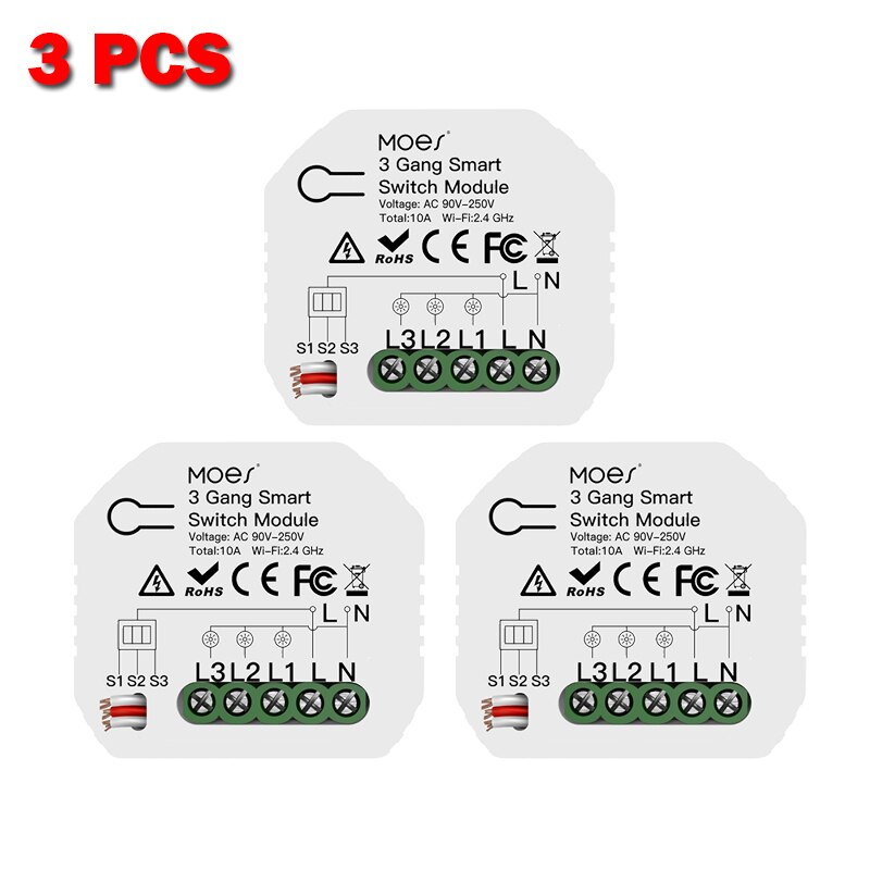 Smart Home 3 Gang DIY WiFi 2 Way Light LED Dimmer Module Switch Smart Life/Tuya APP Remote Control Work with Alexa Google Home: 3 Pcs