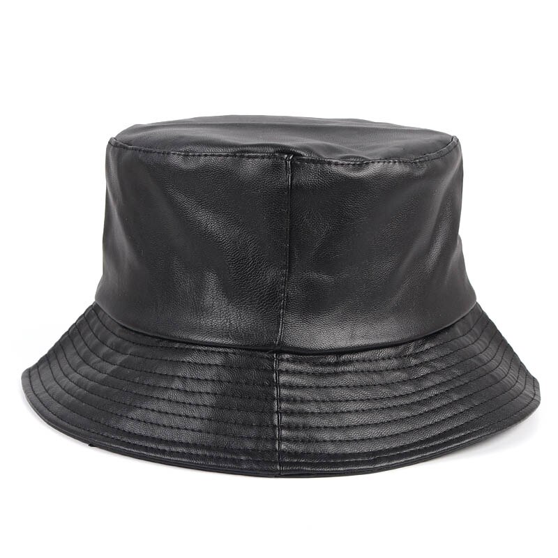 Women's Leather Bucket Hat Korea Style Black Red Woman Bucket Hats gorra mujer Bob Chapeau Femme fisherman Cap