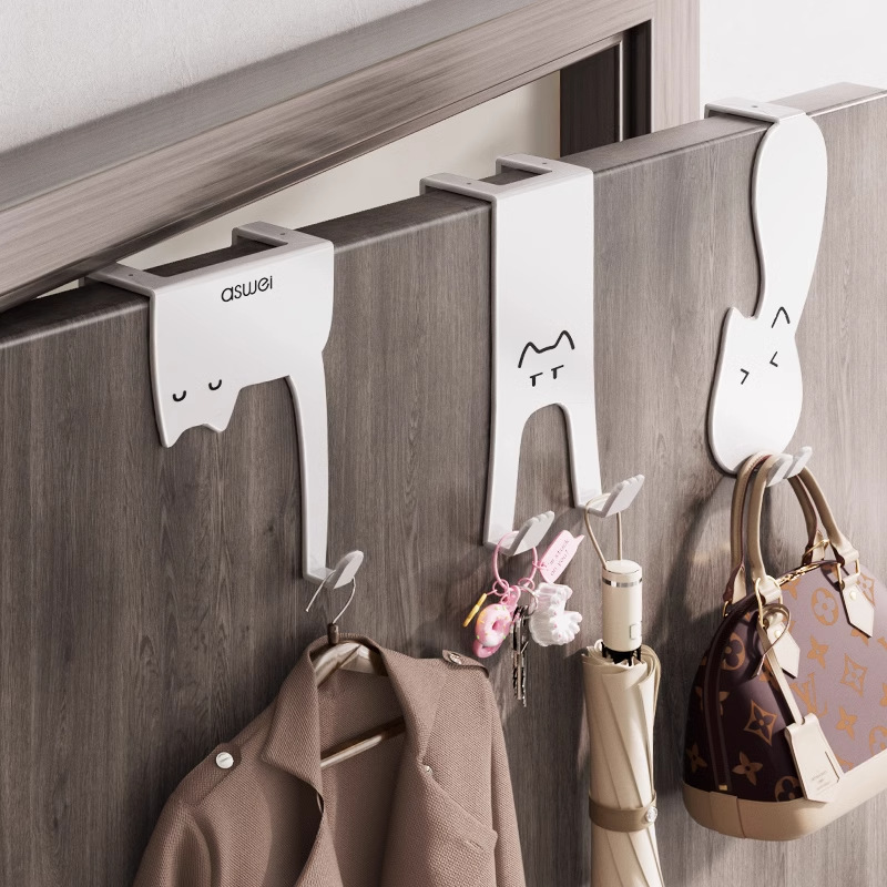 Gancho detrás de la puerta, estante sin perforaciones, puerta de armario de cocina, colgador para colgar en la pared, almacenamiento de ropa, sombrero, llaves, artefacto, ganchos para puerta