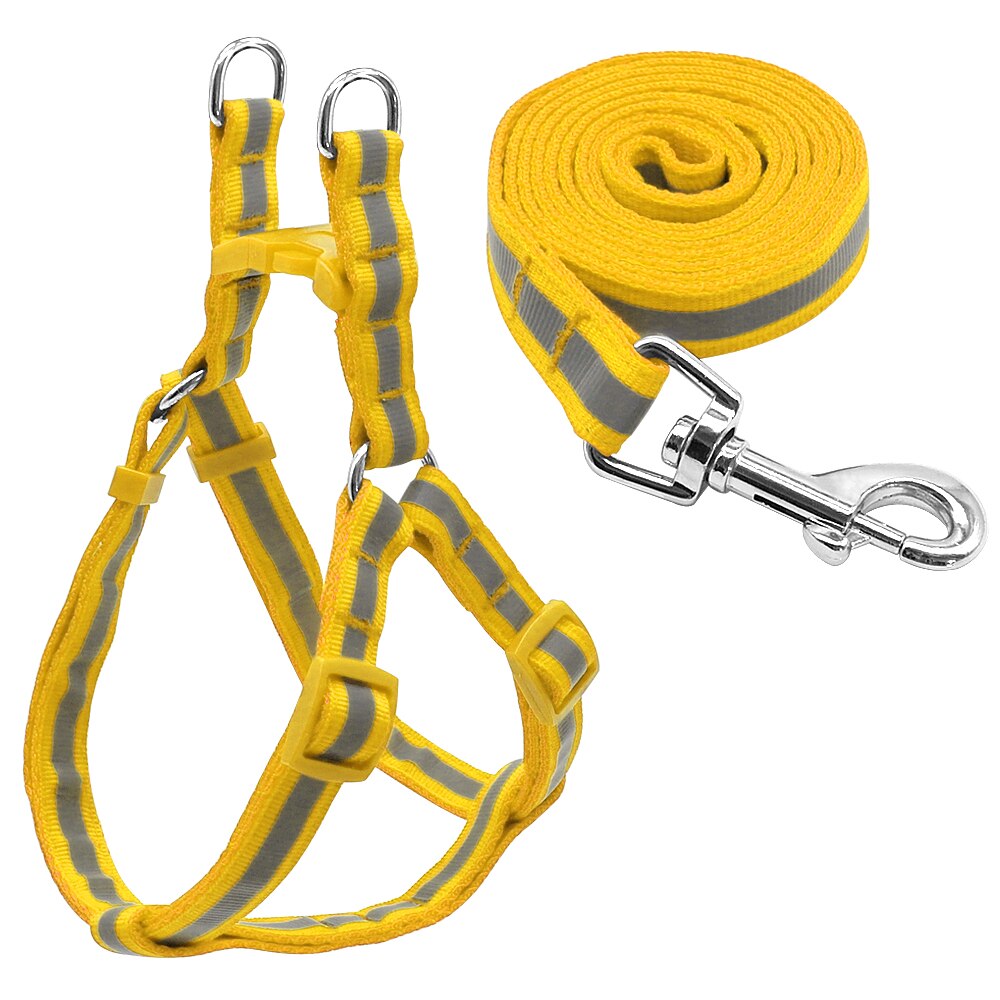 7 Kleuren Nylon Reflecterende Hond Harnas Leash Lead Set Voor Kleine Middelgrote Honden Puppy Chihuahua Yorkie S M: YELLOW / M