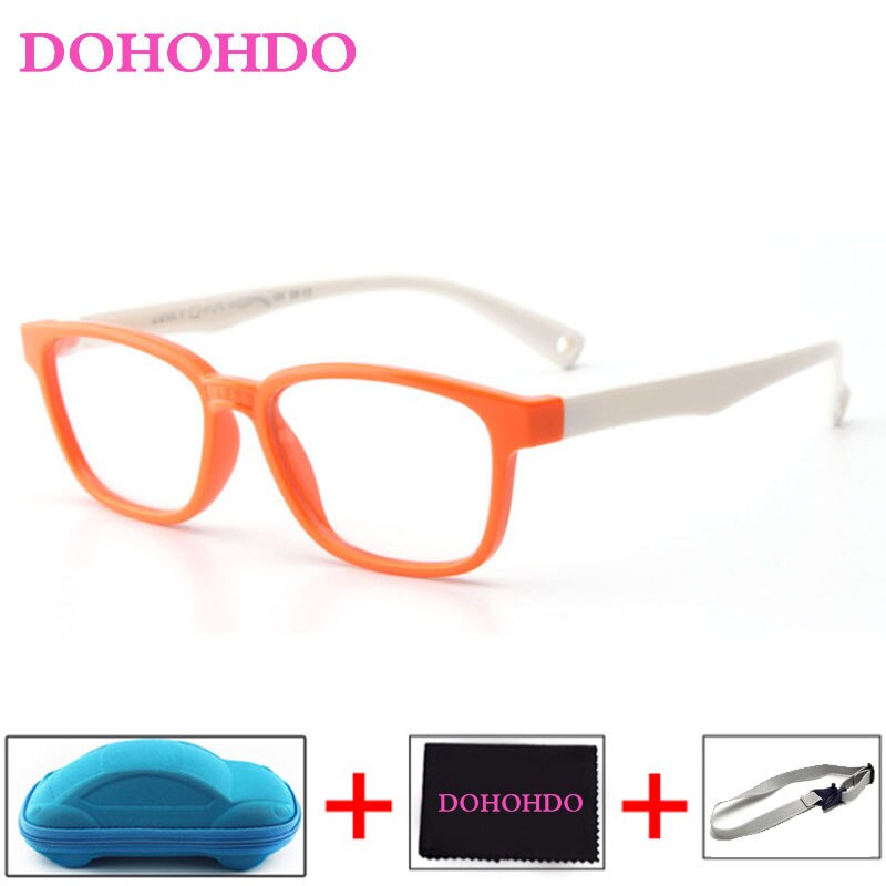 DOHOHDO okulary dla dzieci dziewczyny chłopiec elastyczne oprawki robić okularów okulary dla dzieci zdrowe ramki silikonowe oprawki robić okularów dziecko za darmo: pomarańczowy biały-B