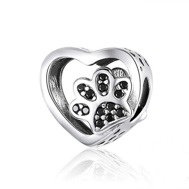 Colgante de Plata de Ley 925 con forma de corazón pata de perro, Rosa cuentas finas de esmalte, apto para Pulsera Original de 3mm, joyería 925: B152 hei