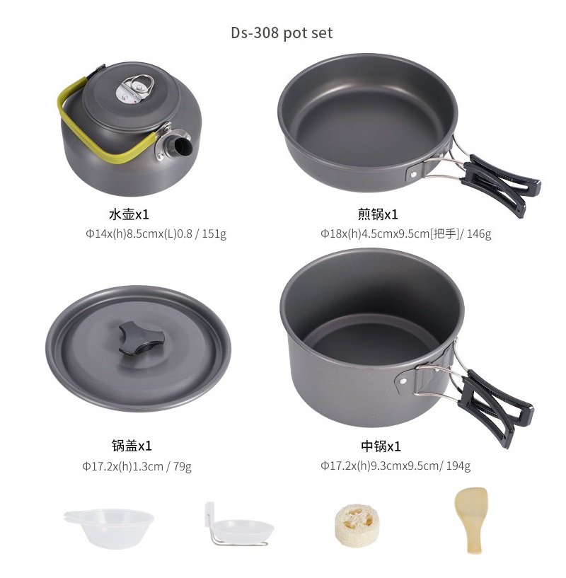 Set da cucina portatile da campeggio Teiera Bollitore per caffè Pentola Pentole DS-308