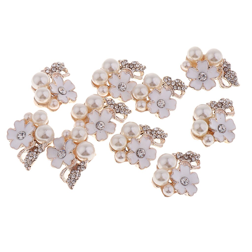10 Stuks Bloem Plaksteen Parel Strass Diy Versieringen Voor Bruiloft: White