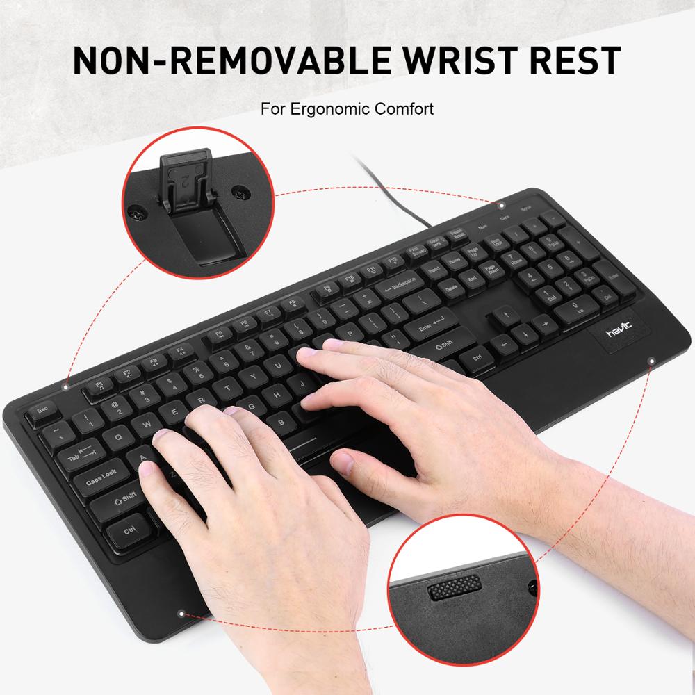 Havit USB Quiet Backlit Computer Keyboard LED Gaming Keyboards Wrist Rest 104 Keys for Office PC Desktop Laptop Wired Keyboard