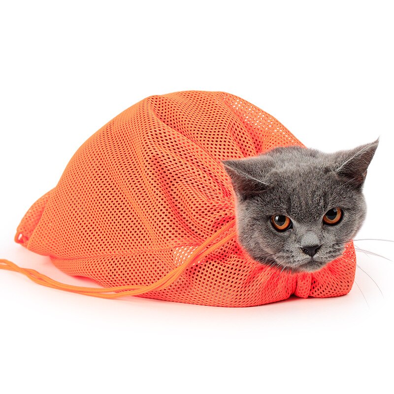 Bolsa de banho para gatos, mochila de malha para limpar as unhas, sem arranhões, com contenção para as unhas: Laranja