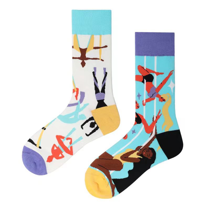 Nueva AB asimétrico Pato Mandarín calcetines para hombres y mujeres de dibujos animados divertido lindo Animal medio alto calcetines de algodón de tubo