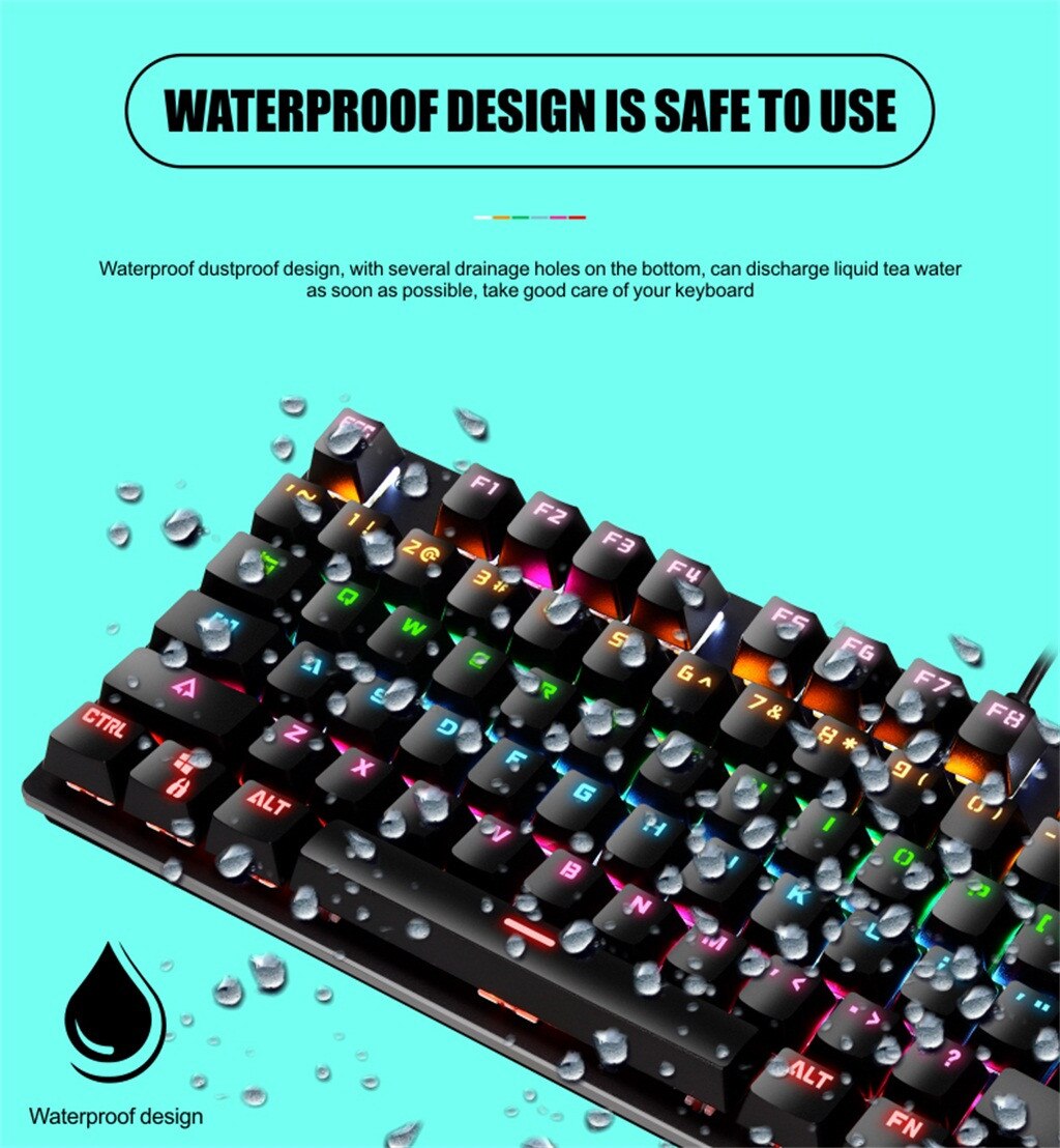 K550 Mechanical USB Wired Keyboard 87 Keys Gamer Keyboards For PC Colorful LED Illuminated Backlit Gaming Keyboard