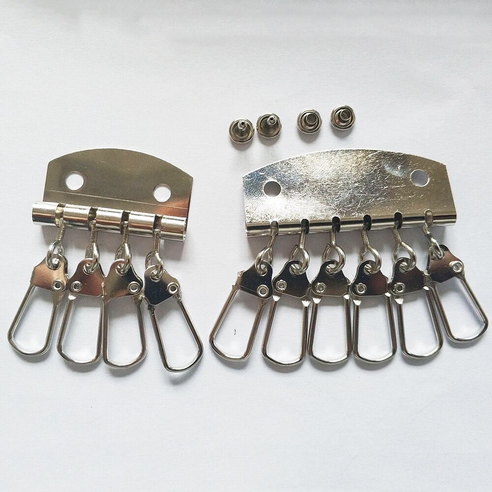 DIY zilver kleur lederen ambachtelijke portemonnee sleutelhanger gesp set 4/6 key positie metalen hardware accessoires 30 stks/partij met klinknagel
