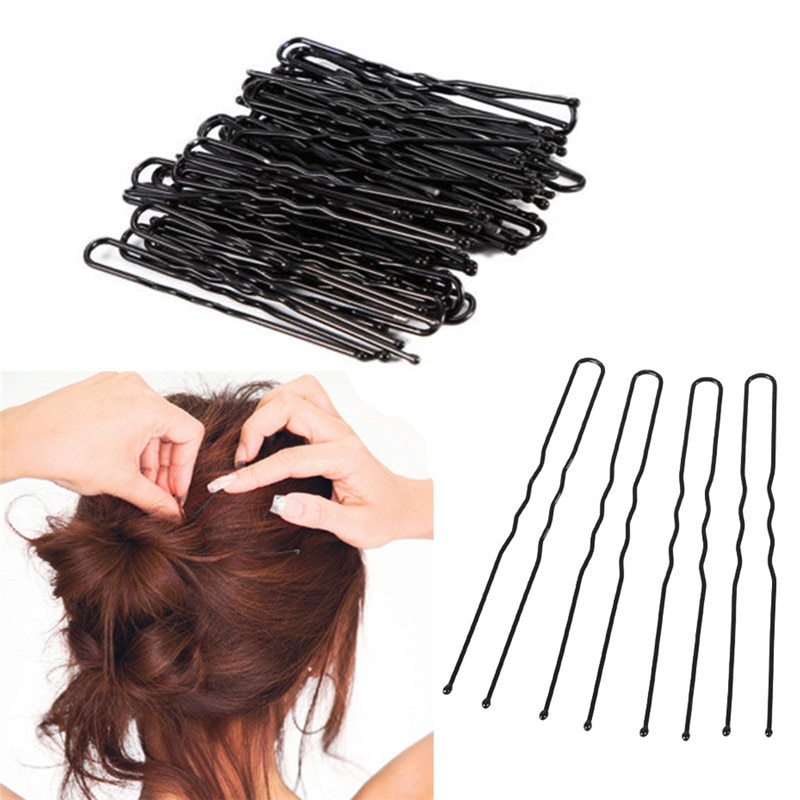 50 pçs 6 cm cabelo ondulado u-shaped bobby pin barrette salão de beleza grampo de aperto grampos de cabelo preto metal acessórios para o cabelo bun