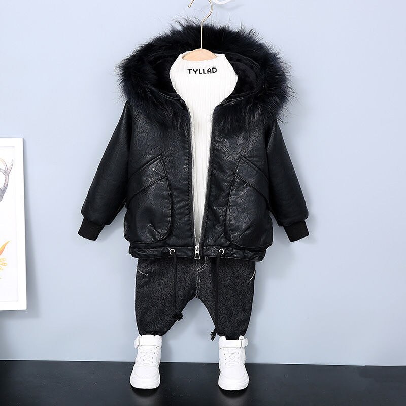 Kinderen Plus Dik Fluwelen Lederen Motorjas Kinderen Pu Leer Capuchon Leren Jas Jongens Warme Jassen