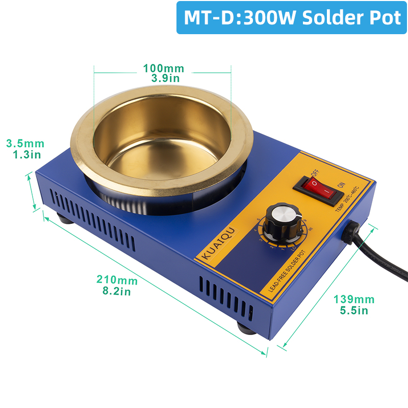 Olla de soldadura sin plomo, horno de fusión de estaño de mano, Control de temperatura ajustable, herramienta de baño para desoldar, 150W / 200W / 250W / 300W: Azul