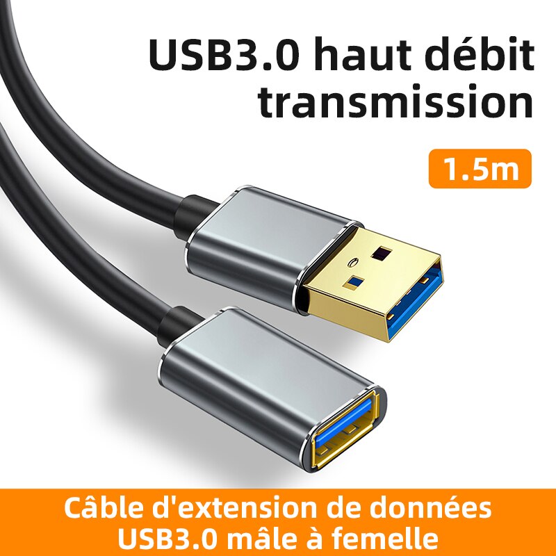 USB3.0 Extension Cable USB 3.0 Male to Female Extension Data Sync Cord Cable Extend Connector Cable for Laptop PC Gamer mouse 3m: 1.5M