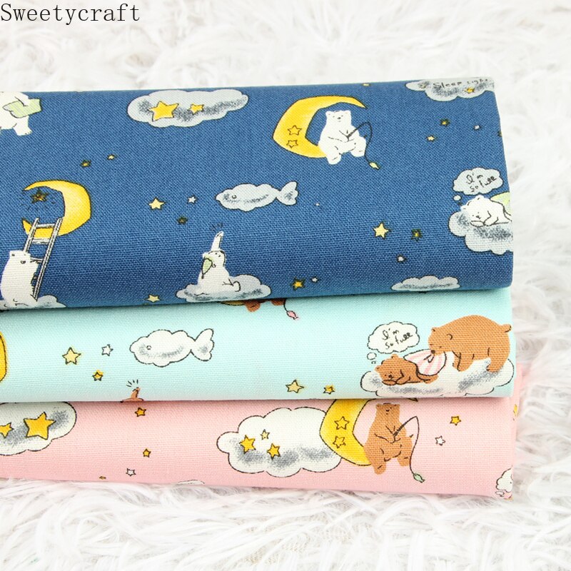 110 x 45cm tykke bomullsstoffer av yard moon bear trykt tela algodon håndlaget sy patchwork materiale tilbehør hjemmetekstil