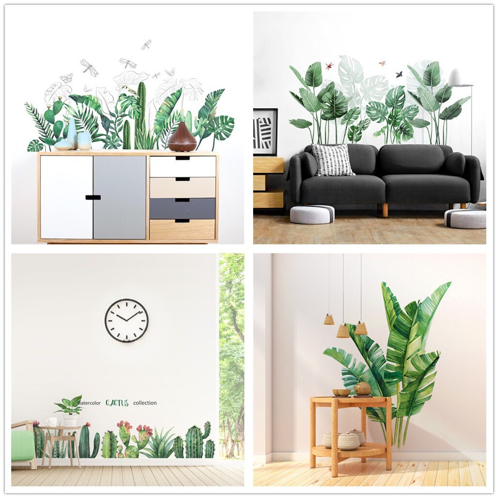 Hojas de plantas tropicales, pegatinas de pared, decoración del hogar, habitación de los niños, pegatinas de plantas verdes