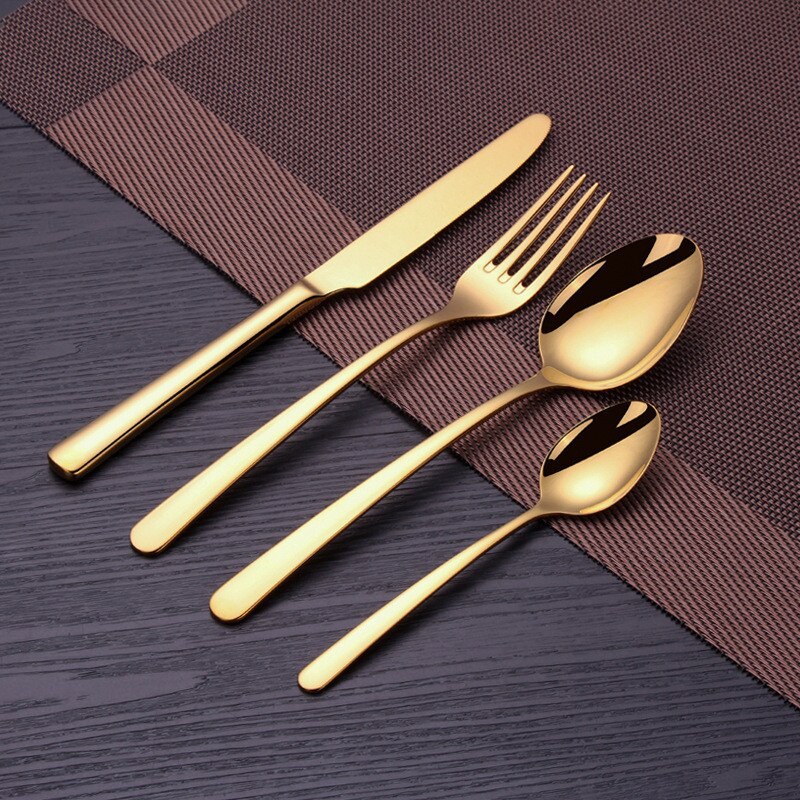 Regenboog Bestek Sets Vork Lepel Mes Set Koreaanse Keuken Servies 18/10 Rvs Zilverwerk Set Bestek Messen Sets: gold