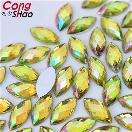 Cong shao 100 stk 7*15mm ab farverige hesteøje flatback akryl rhinestone trim sten og krystaller dekoration tilbehør  wc54: Citrongul ab