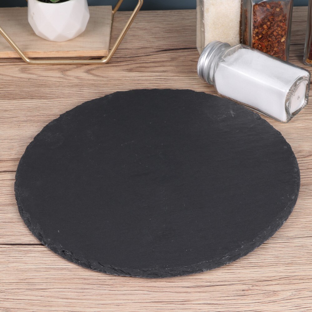 1pc natuurlijke leisteen borden restaurant steak sushi display schaal zwarte slabstone barbecue pan banketbord serveerschaal  (25cm ronde): Zwart